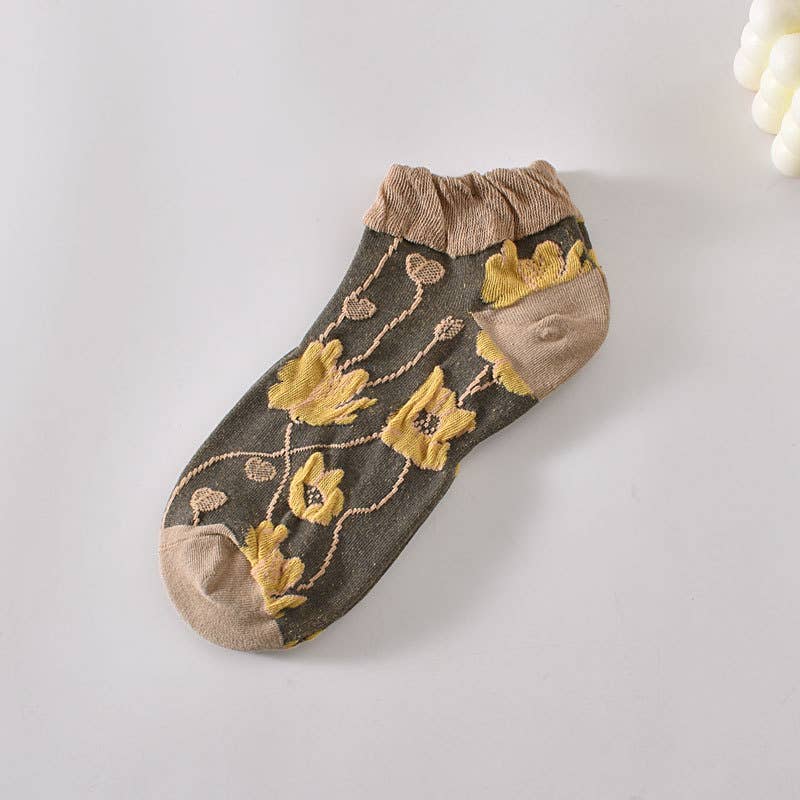 Tourtiwi, Ankle Socks, Embossed Retro Floral
