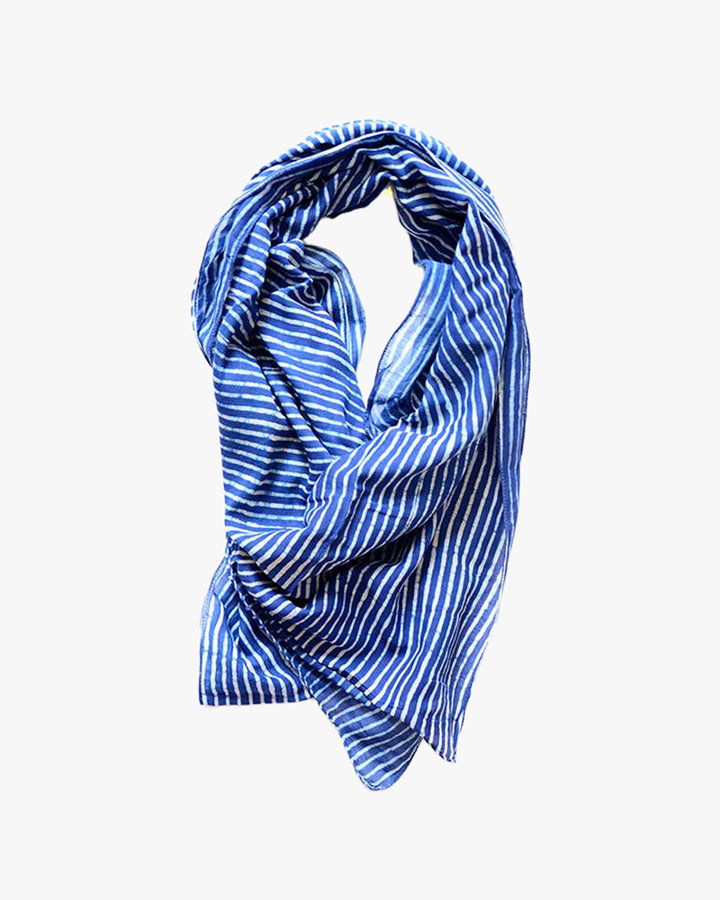 Ichcha, Indigo Blue Beach Life Stripe, Block Printed Scarf