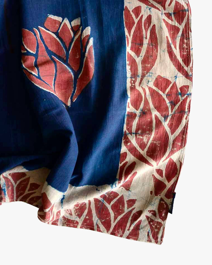 Ichcha, Blue Block Print Scarf, Scarlet &