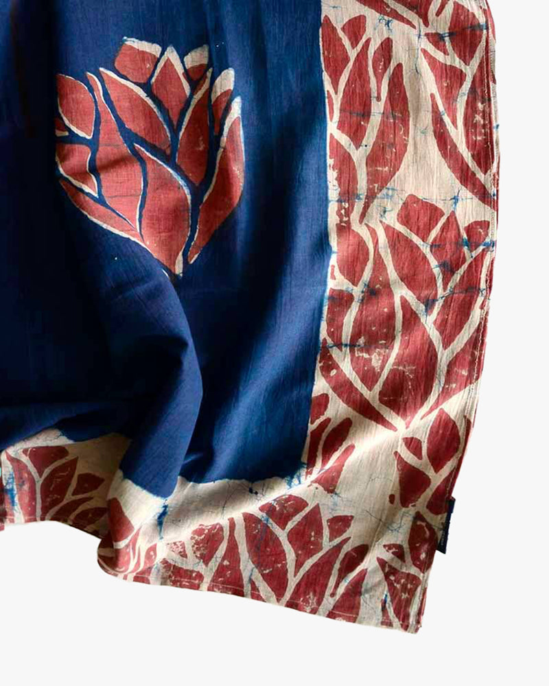 Ichcha, Blue Block Print Scarf, Scarlet &