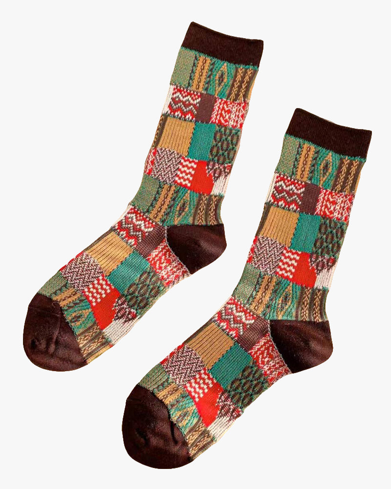 Tourtiwi, Retro Stitching Contrast, Mid-Calf Socks