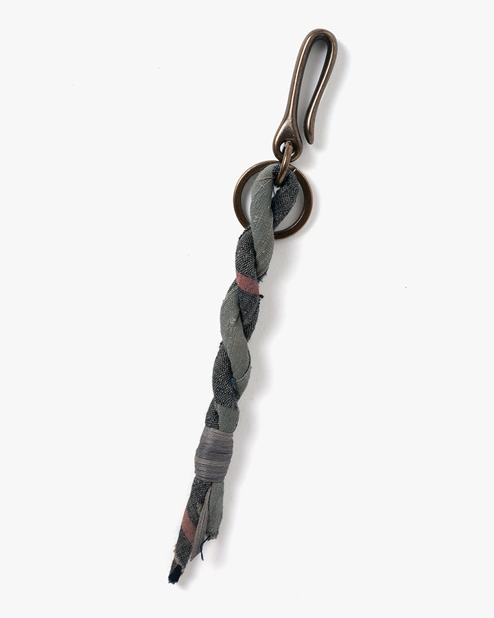 Boet x Kiriko Keychain, Boro, Grey with Indigo Plaid and Pink Accents