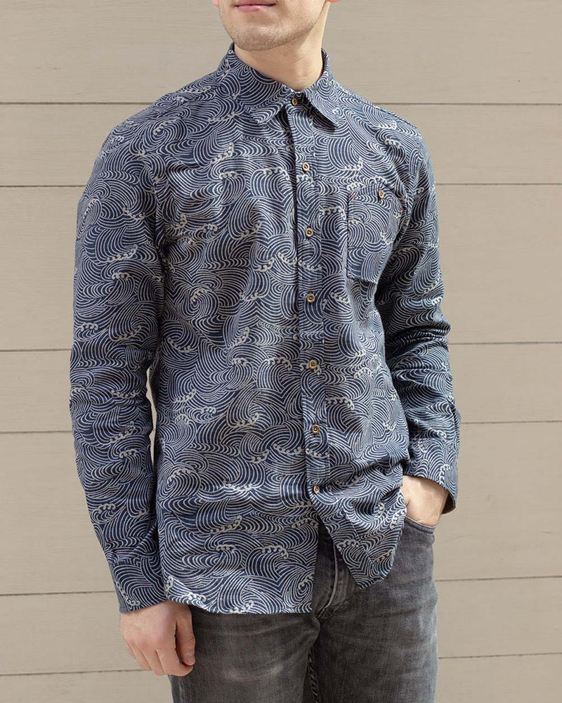 Kiriko Original Button-Up Shirt, Long Sleeve, Indigo Nami