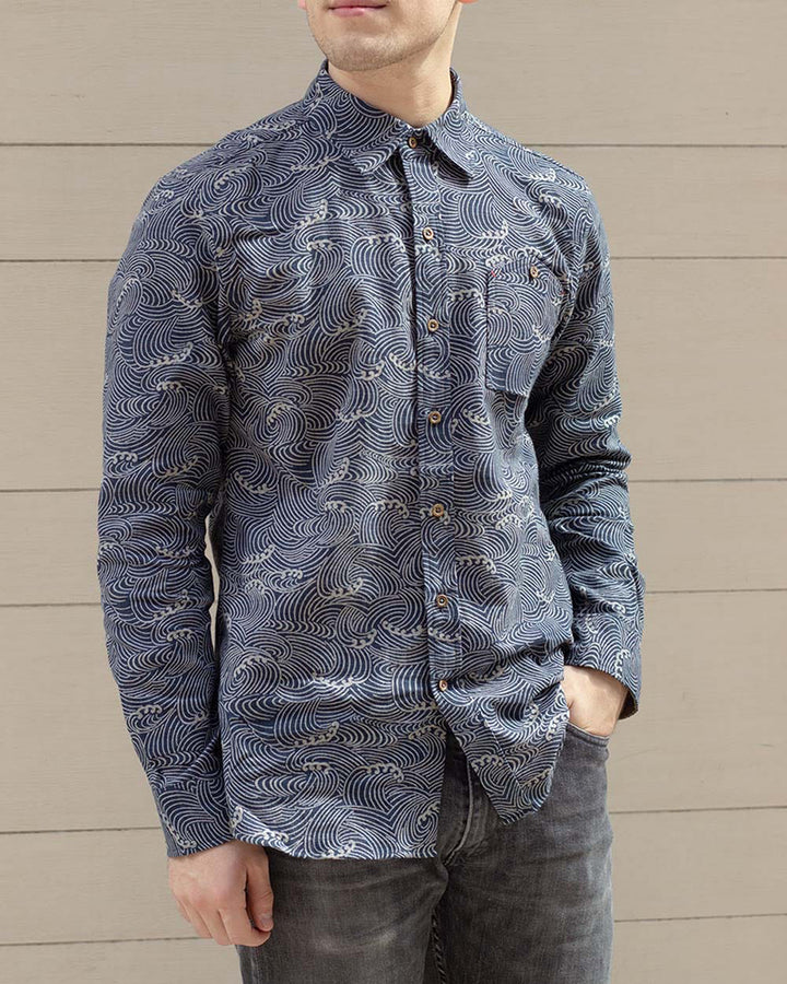 Kiriko Original Button-Up Shirt, Long Sleeve, Indigo Nami