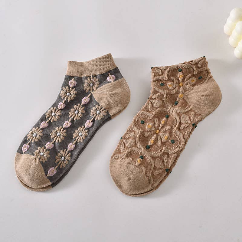 Tourtiwi, Ankle Socks, Embossed Retro Floral