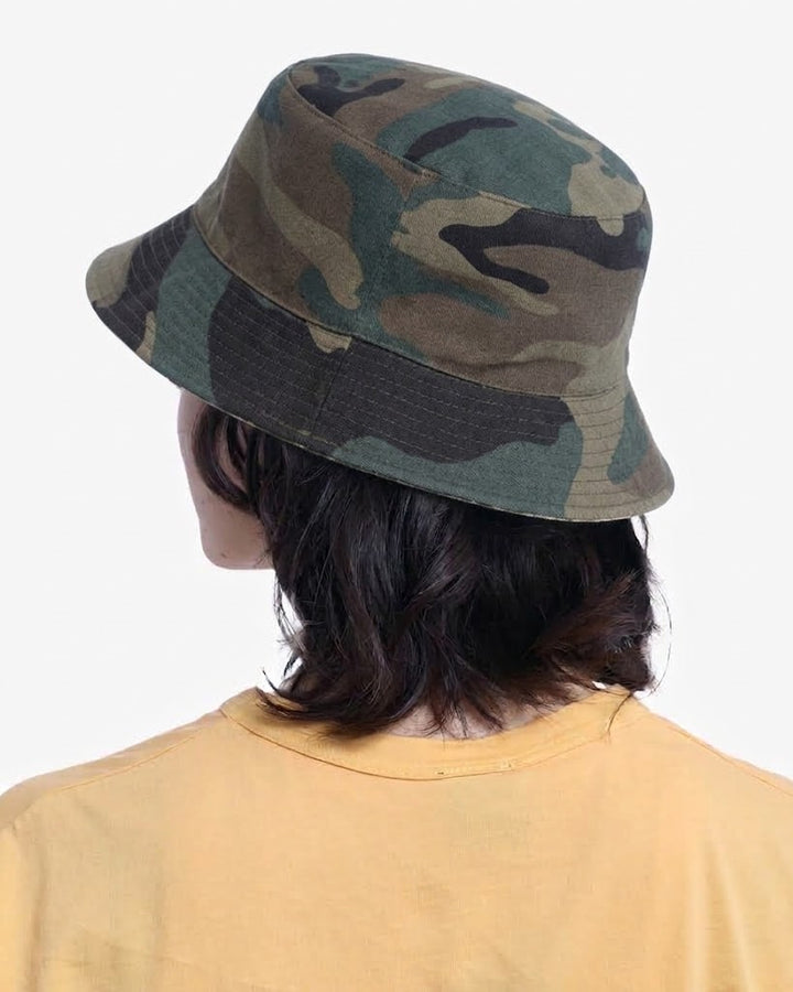 Kiriko Original Bucket Hat, Reversible Sage and Gold Multi Patchwork with Black and Lime Tiger Camo