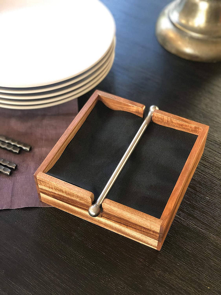 Fox Run Brands, Ironwood Gourmet Napkin Holder, Acacia Wood, 7" x 7"