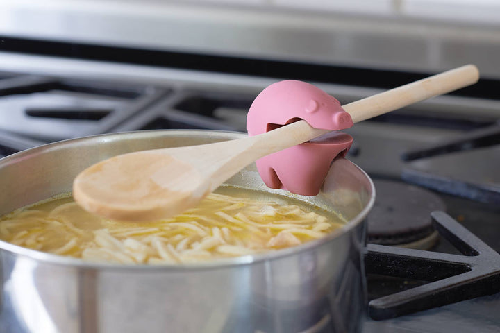 Fox Run Pink Pig Silicone Pot Clip Spoon Rest, 2.25"