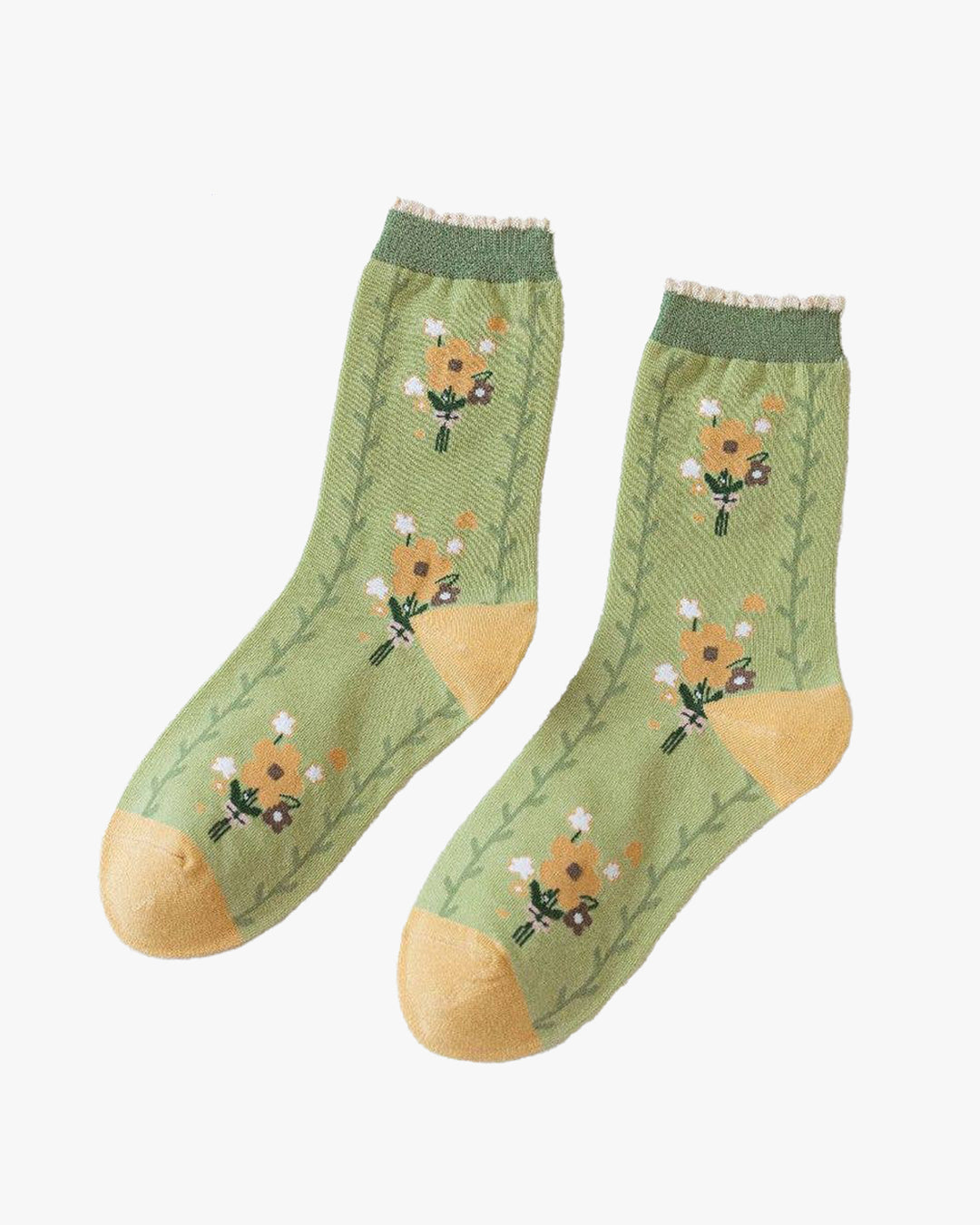 Tourtiwi, Crew Socks, Whimsical Green Floral Bunny