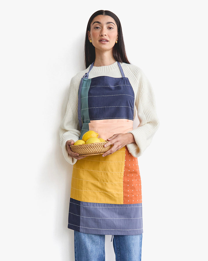 Colorblock Organic Cotton Bib Apron, Anchal