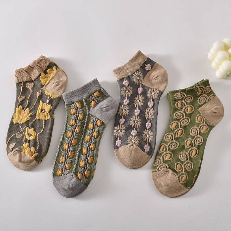 Tourtiwi, Ankle Socks, Embossed Retro Floral