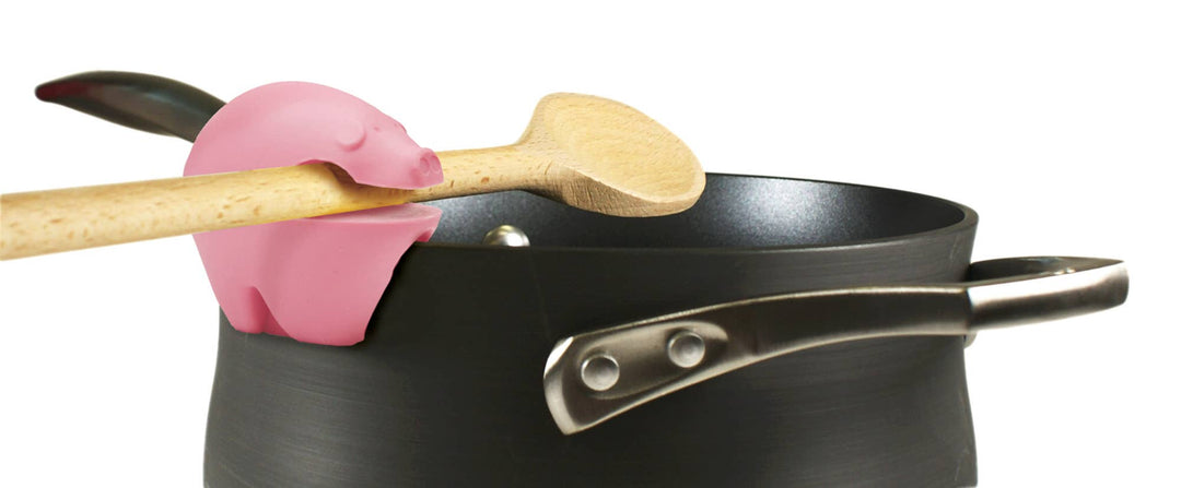 Fox Run Pink Pig Silicone Pot Clip Spoon Rest, 2.25"