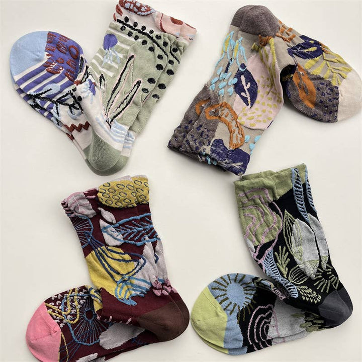 Tourtiwi, Crew Socks, Embossed Abstract Botanical