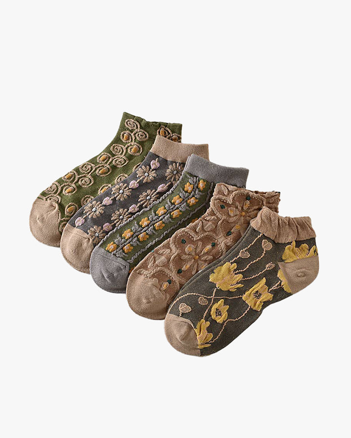 Tourtiwi, Ankle Socks, Embossed Retro Floral