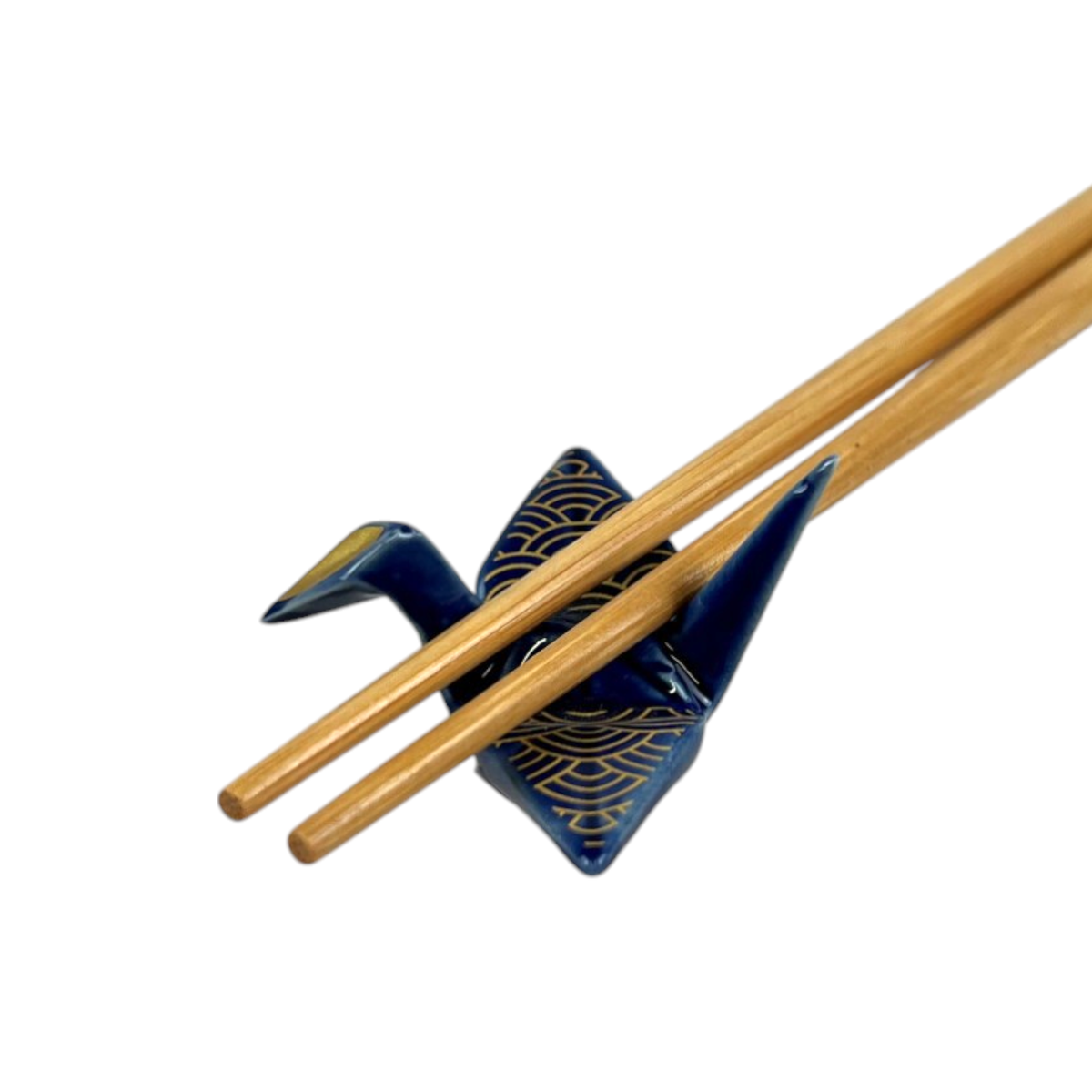 Urban Tokyo, Origami Crane Porcelain Chopsticks Rest 2"L Seigaiha Navy