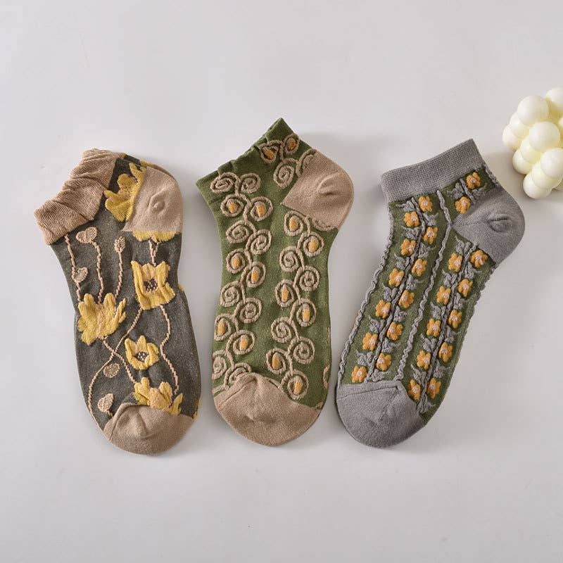 Tourtiwi, Ankle Socks, Embossed Retro Floral