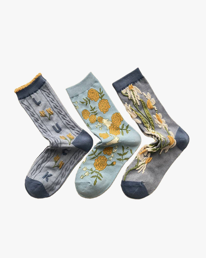 Tourtiwi, Crew Socks, Embossed Bunny and Flower