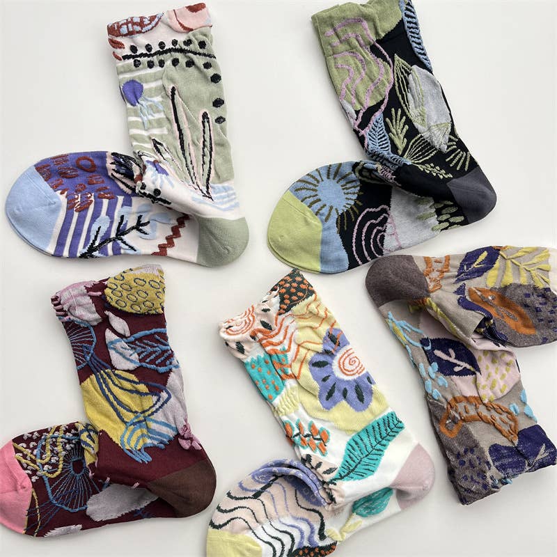 Tourtiwi, Crew Socks, Embossed Abstract Botanical