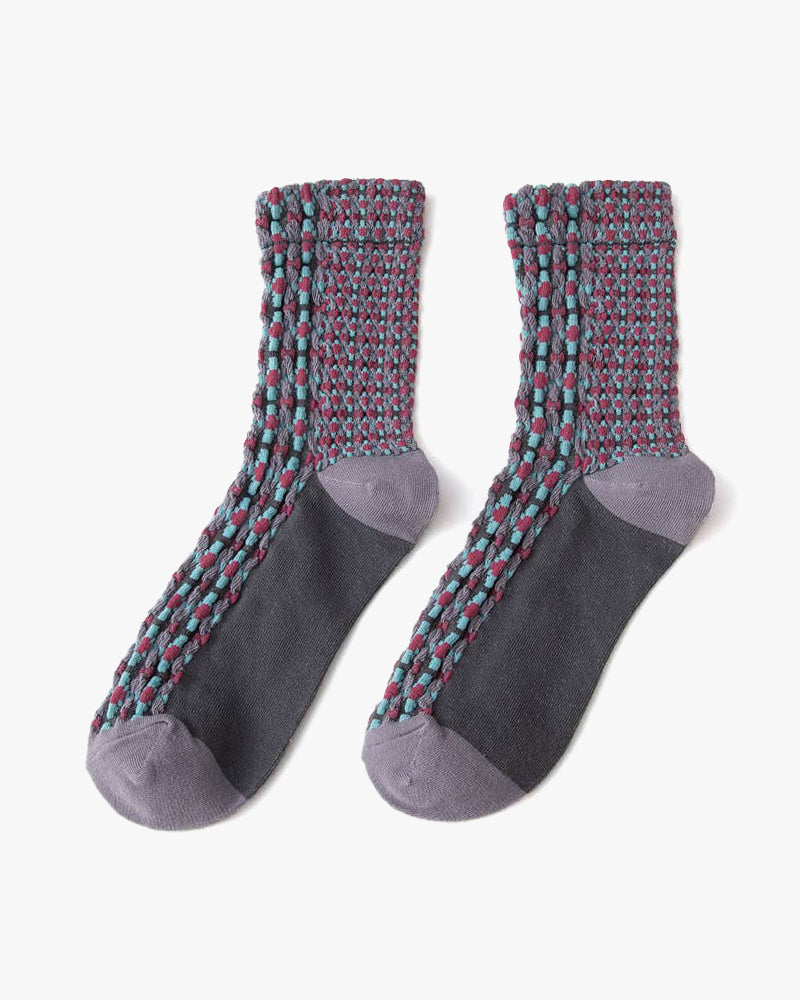 Tourtiwi, Embossed Retro Pattern, Middle-Tube Socks