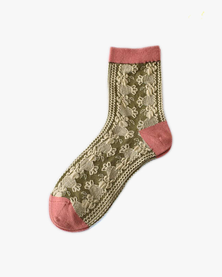 Tourtiwi, Retro Embossed Floral, Crew Socks