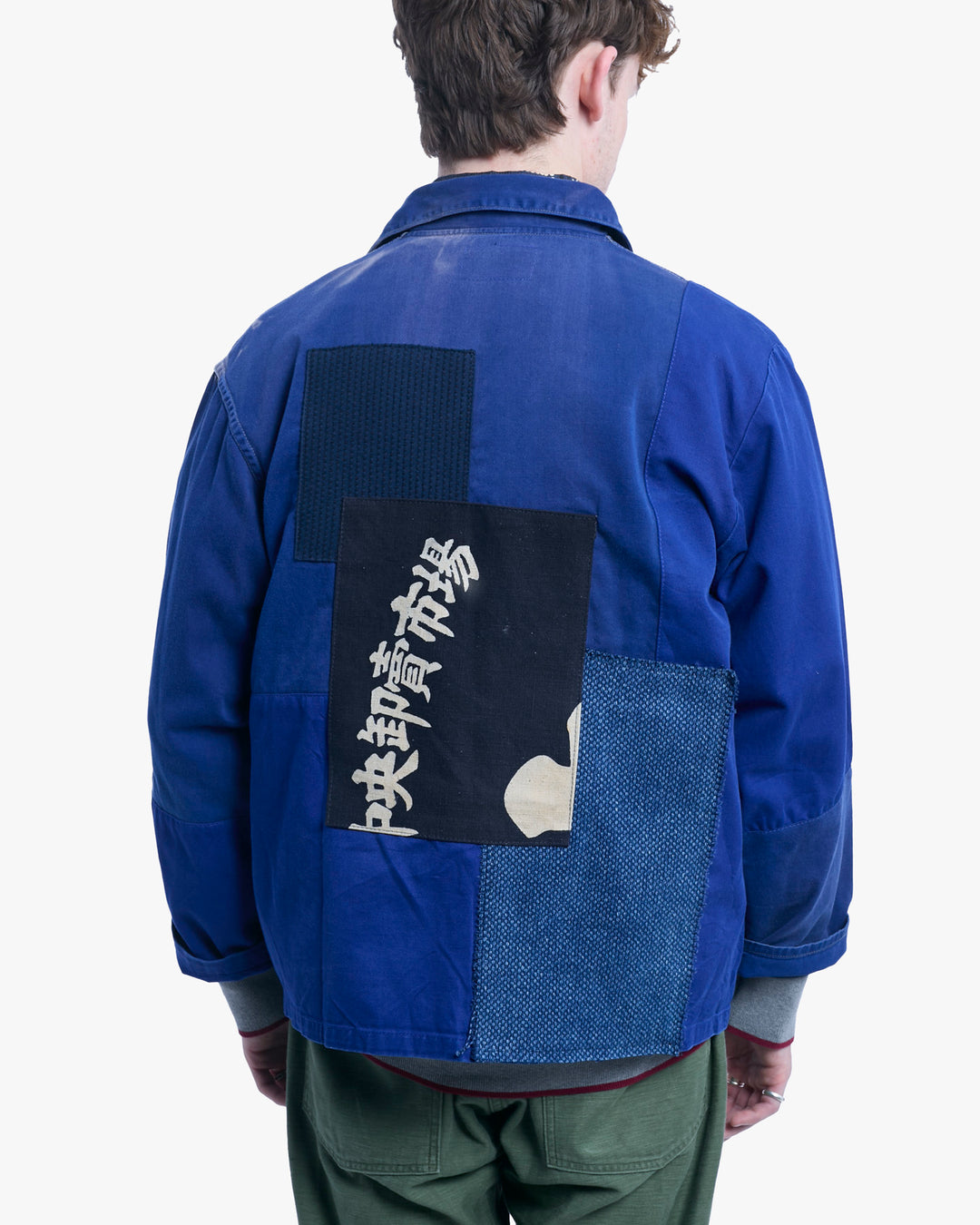 Kiriko Custom, One of a Kind Patched French Workman Jacket, Blue Patched Apron Fabric - 8