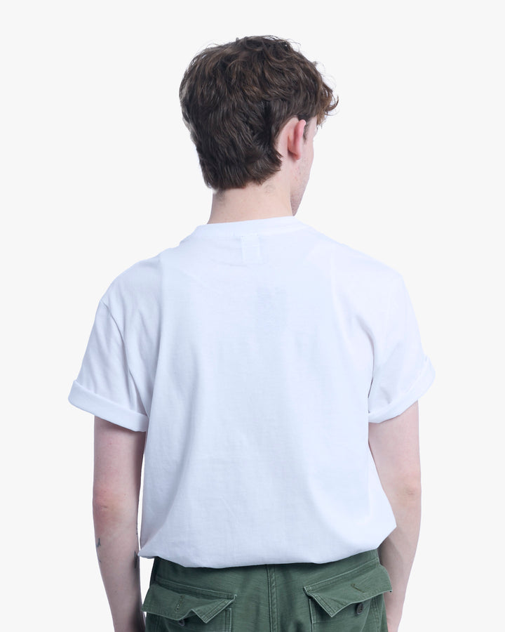 Kiriko Original Tee, 8 oz. US Made, Double Pocket Tee, White, Tsubaki and Red Shibori Style