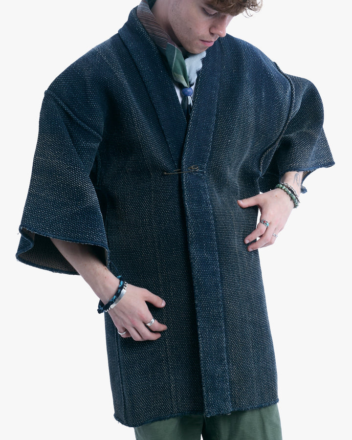 Vintage Happi Robe, Indigo with Brown Lining