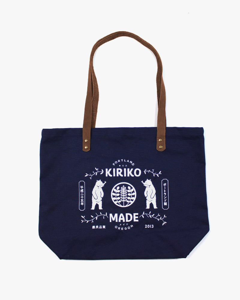 Kiriko Original Large Tote Bag, Canvas, Navy Bear