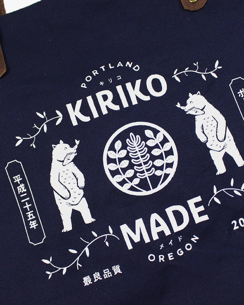 Kiriko Original Large Tote Bag, Canvas, Navy Bear