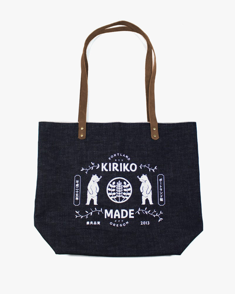 Kiriko Original Large Tote Bag, Selvedge Denim, Indigo Bear
