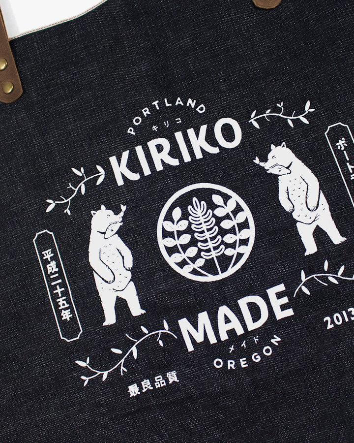 Kiriko Original Large Tote Bag, Selvedge Denim, Indigo Bear