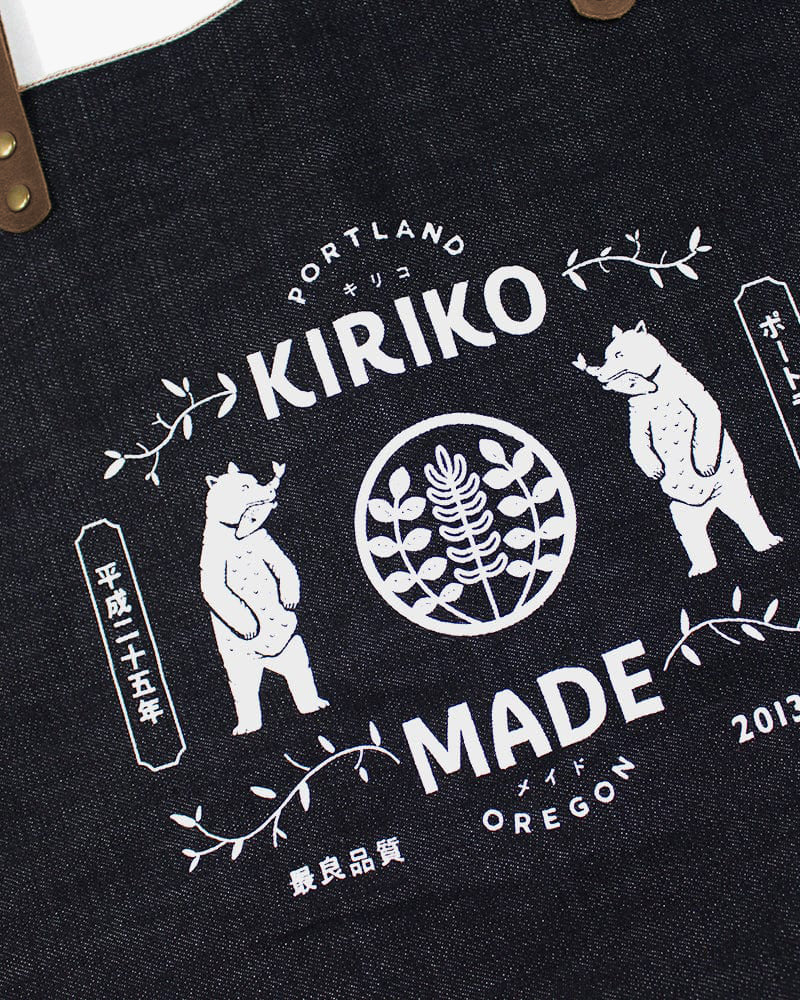 Kiriko Original Large Tote Bag, Selvedge Denim, Indigo Bear