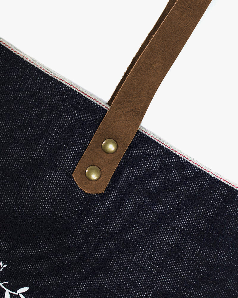 Kiriko Original Large Tote Bag, Selvedge Denim, Indigo Bear