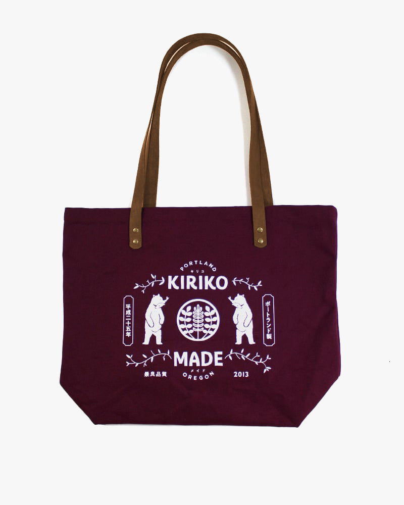 Kiriko Original Large Tote Bag, Canvas, Burgundy Bear