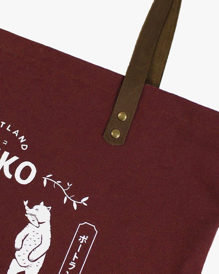 Kiriko Original Large Tote Bag, Canvas, Maroon Bear