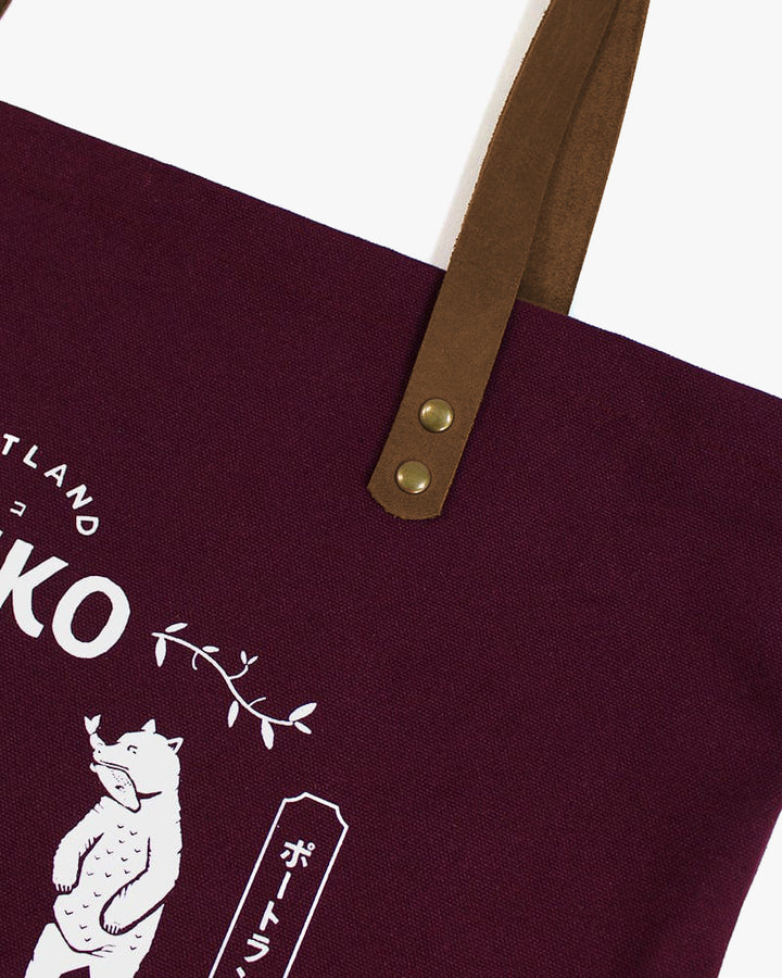 Kiriko Original Large Tote Bag, Canvas, Burgundy Bear