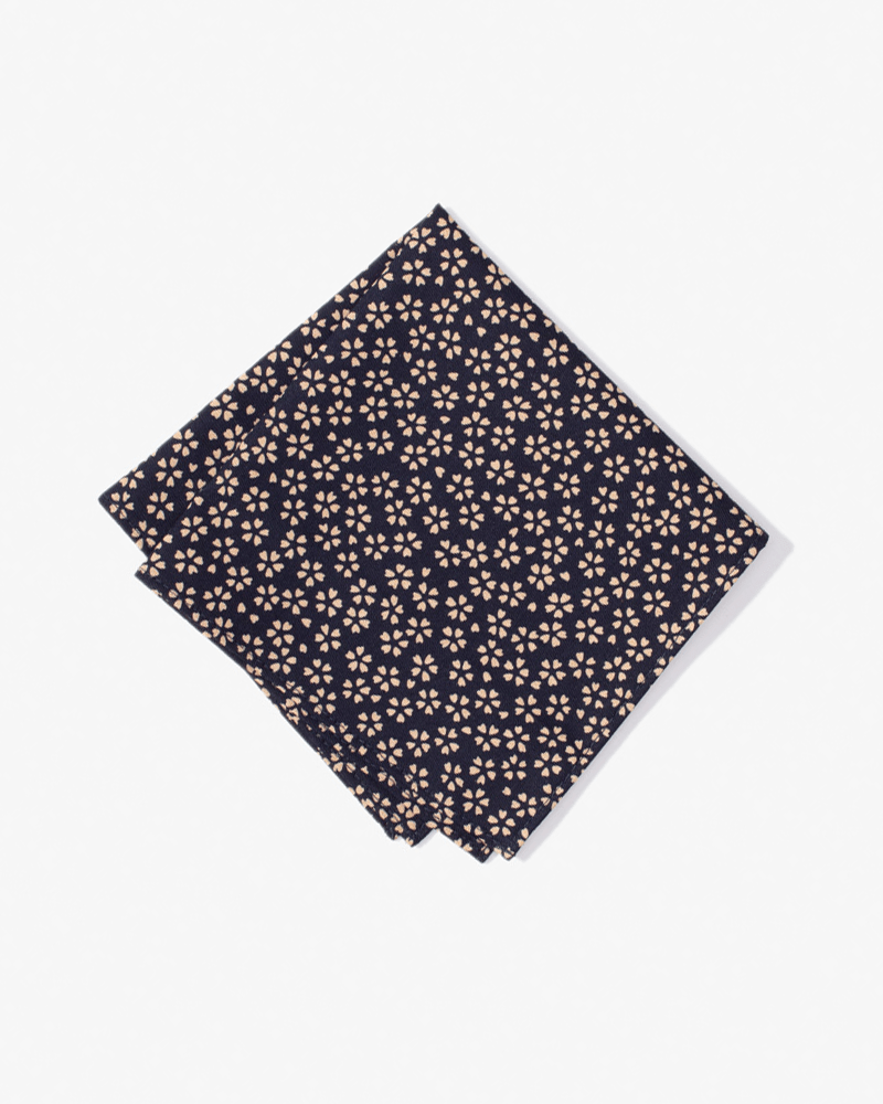 Kiriko Original Pocket Square, Indigo Small Sakura