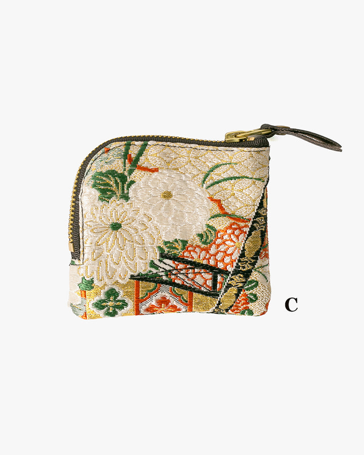 Kiriko Original Obi Zipper Wallet, White with Gold and Multicolor Accents