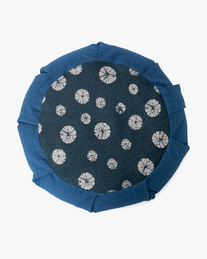 Kiriko Original Meditation Pillow, Two-Tone Zafu, Blue with Kumo Shibori