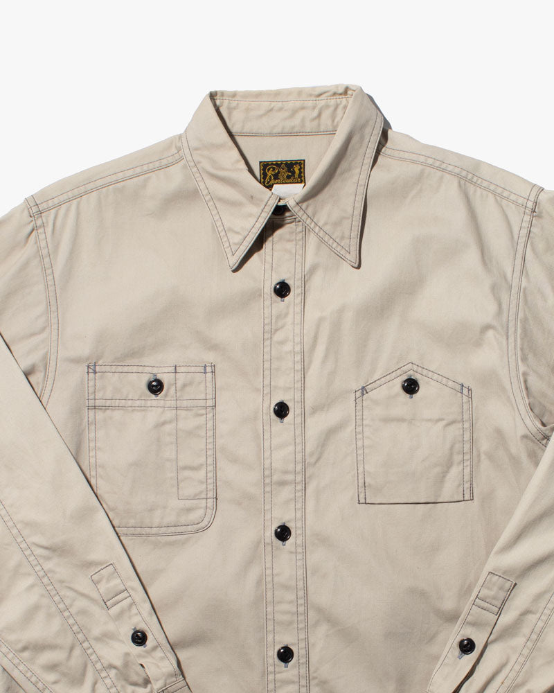 Japanese Repro Work Shirt, Custom Chain Stitched Long Sleeve Button-Up, Cream