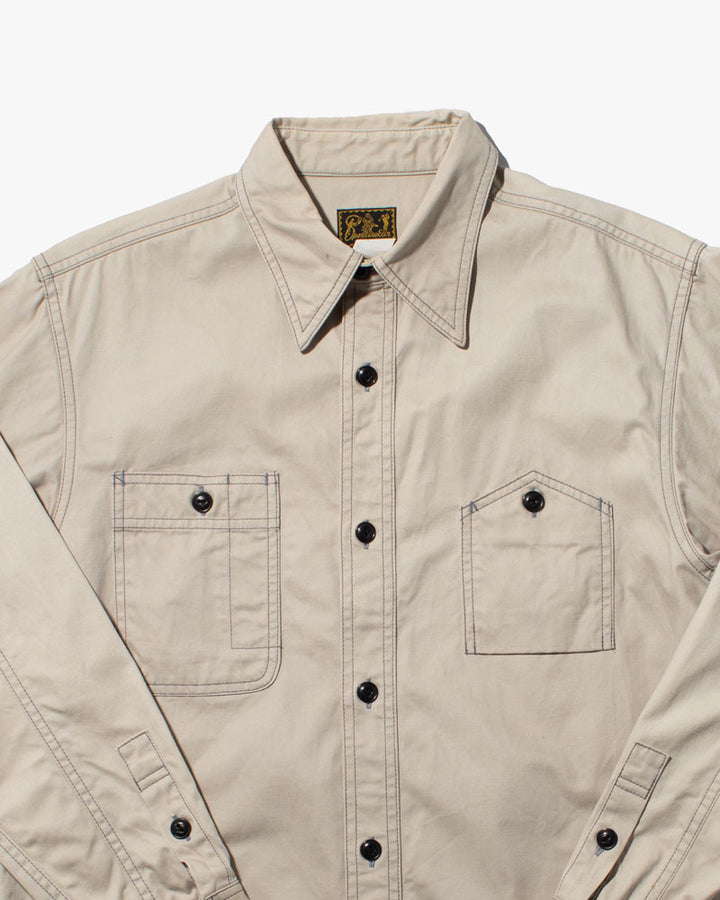 Japanese Repro Work Shirt, Custom Chain Stitched Long Sleeve Button-Up, Cream