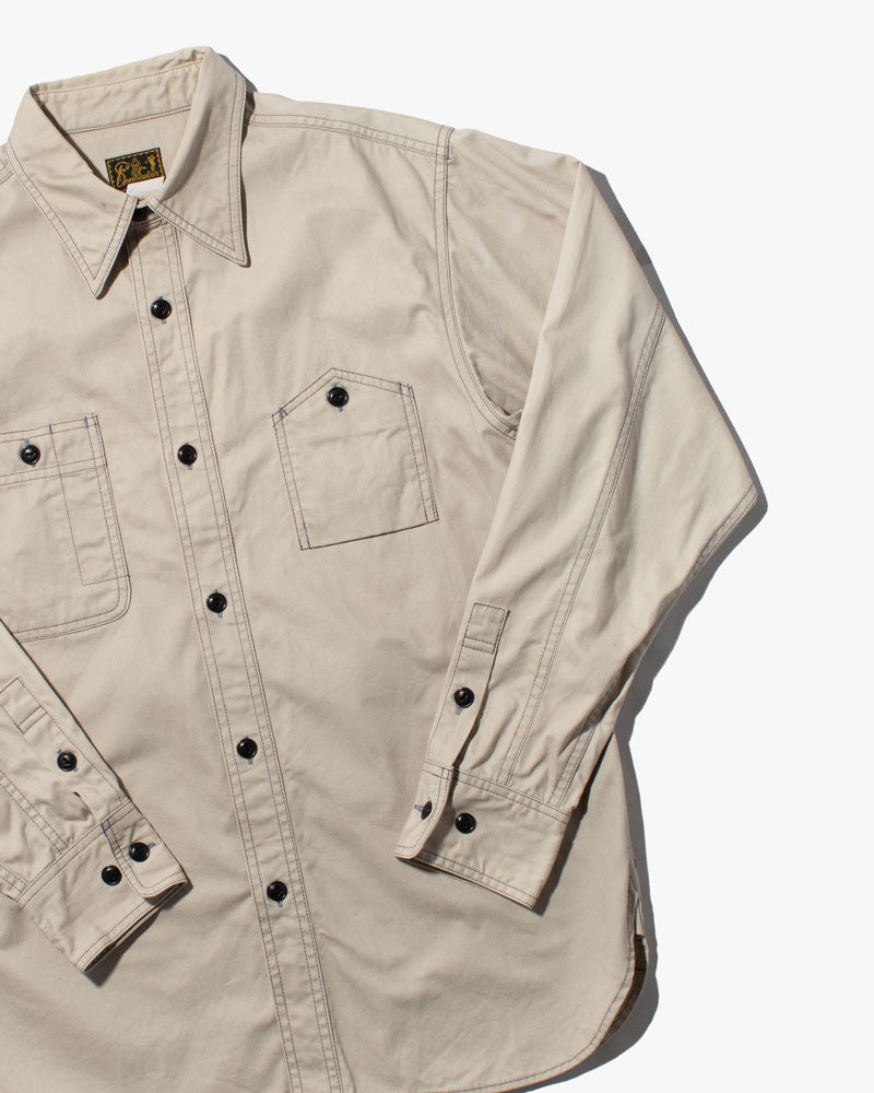 Japanese Repro Work Shirt, Custom Chain Stitched Long Sleeve Button-Up, Cream
