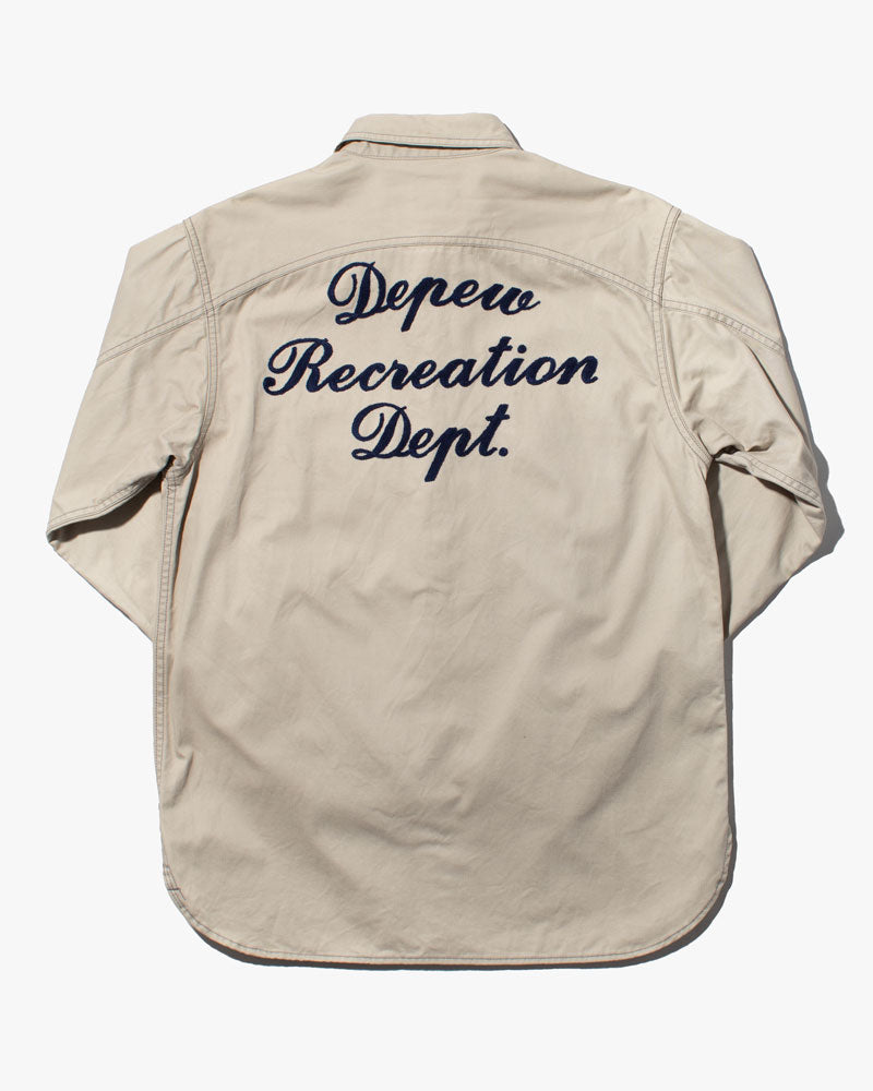 Japanese Repro Work Shirt, Custom Chain Stitched Long Sleeve Button-Up, Cream
