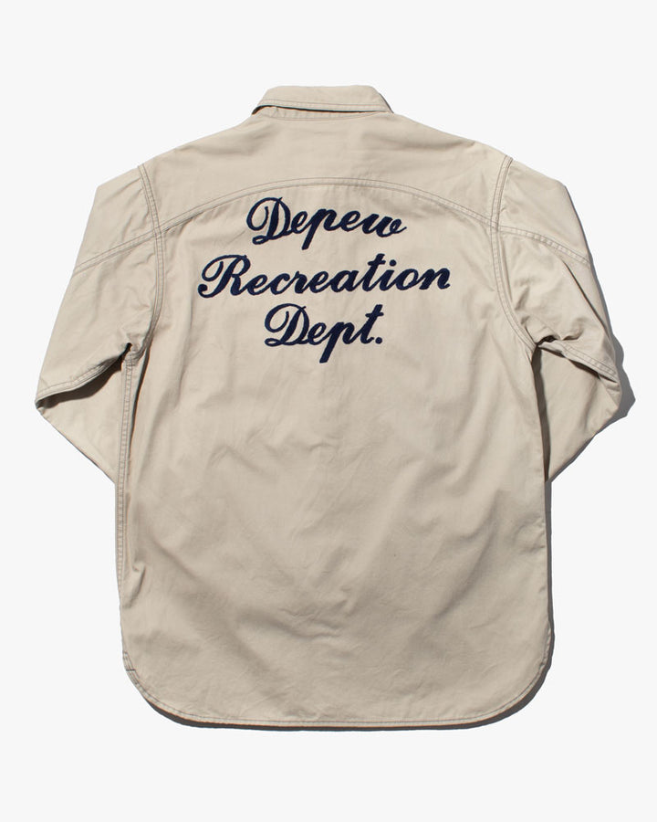 Japanese Repro Work Shirt, Custom Chain Stitched Long Sleeve Button-Up, Cream