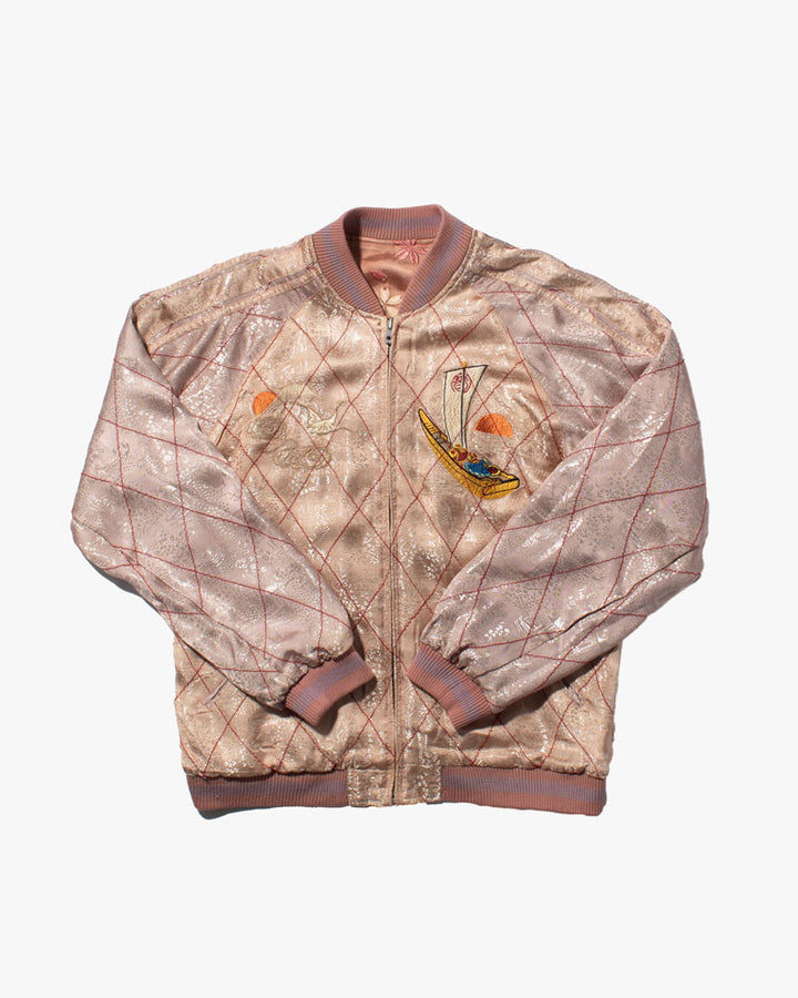 Japanese Repro Souvenir Jacket, Reversible, Pink Sailboat- L