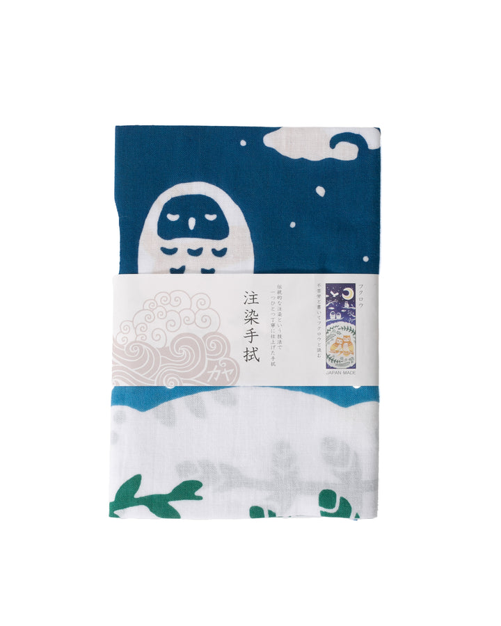 Tenugui, Chusen-Zome, Owl in Moonlight