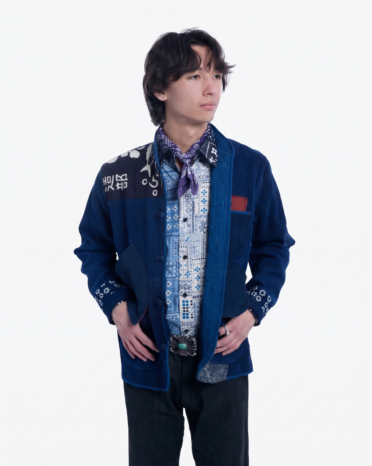 Kiriko Custom Patched Sashiko Mandarin Collar Jacket