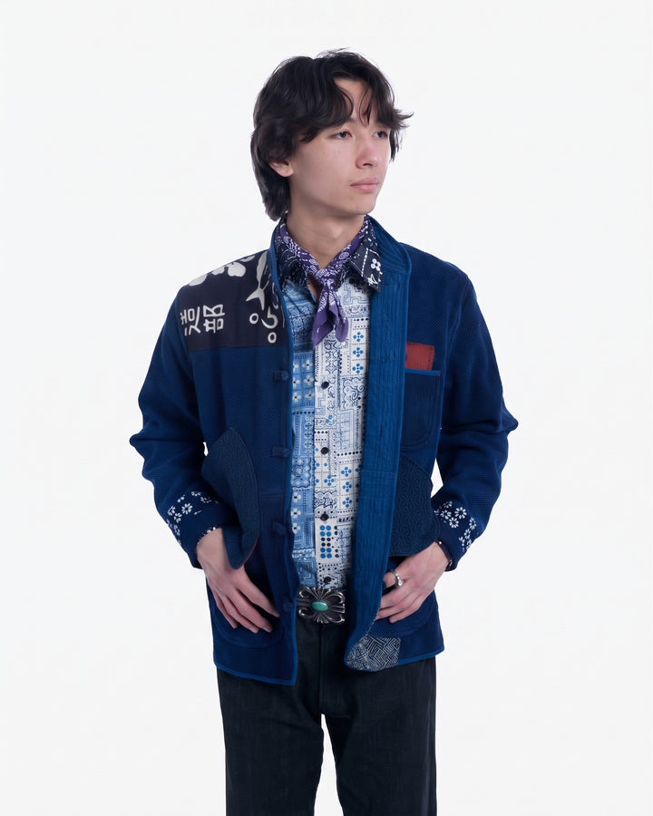 Kiriko Custom Patched Sashiko Mandarin Collar Jacket