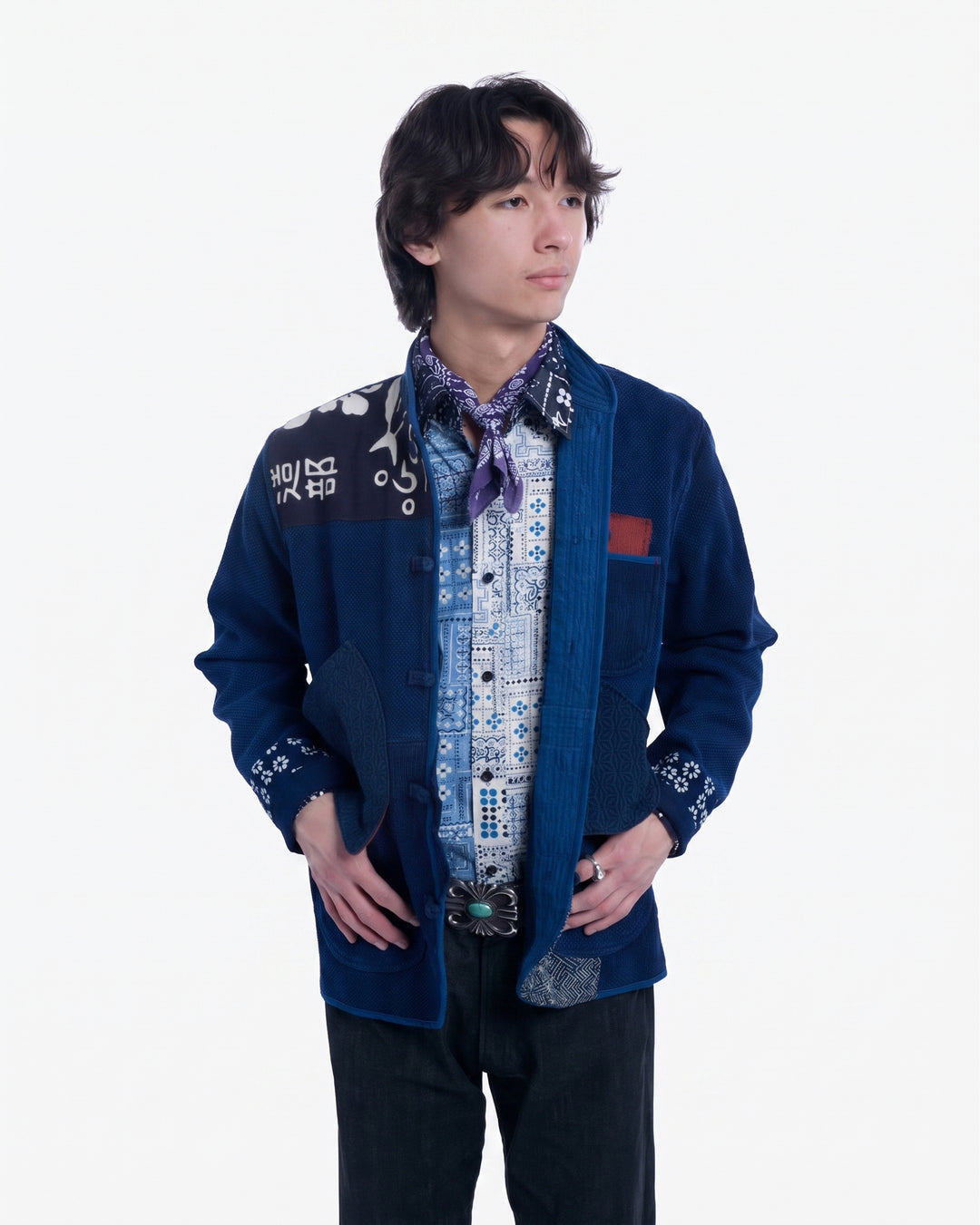 Kiriko Custom Patched Sashiko Mandarin Collar Jacket