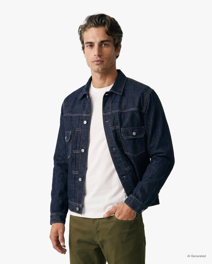 Japanese Repro Type II Trucker Jacket, XL, Sugar Cane, Dark Wash Blue Denim